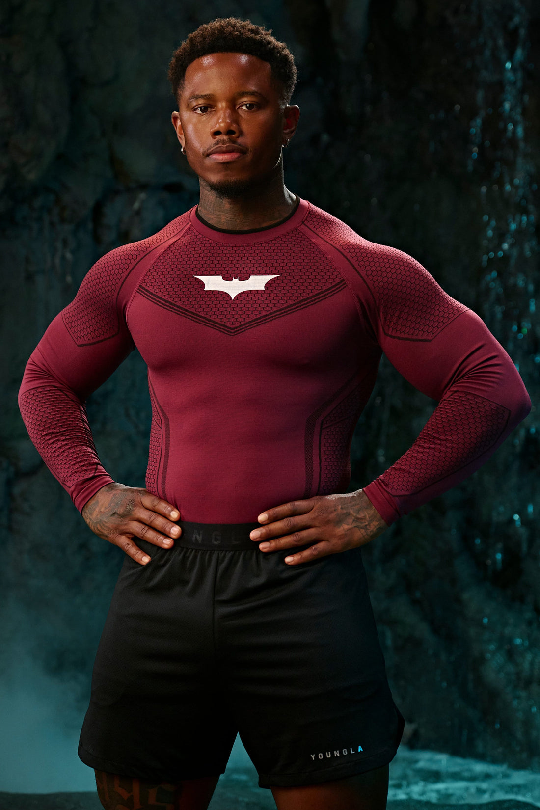 Oxytees 8004 Batman Compression Long Sleeve - Burgundy