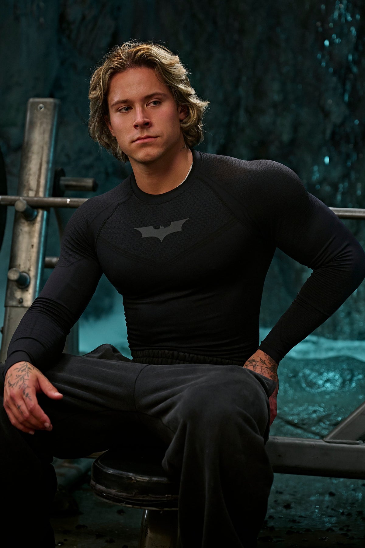 Oxytees 8004 Batman Compression Long Sleeve - Black