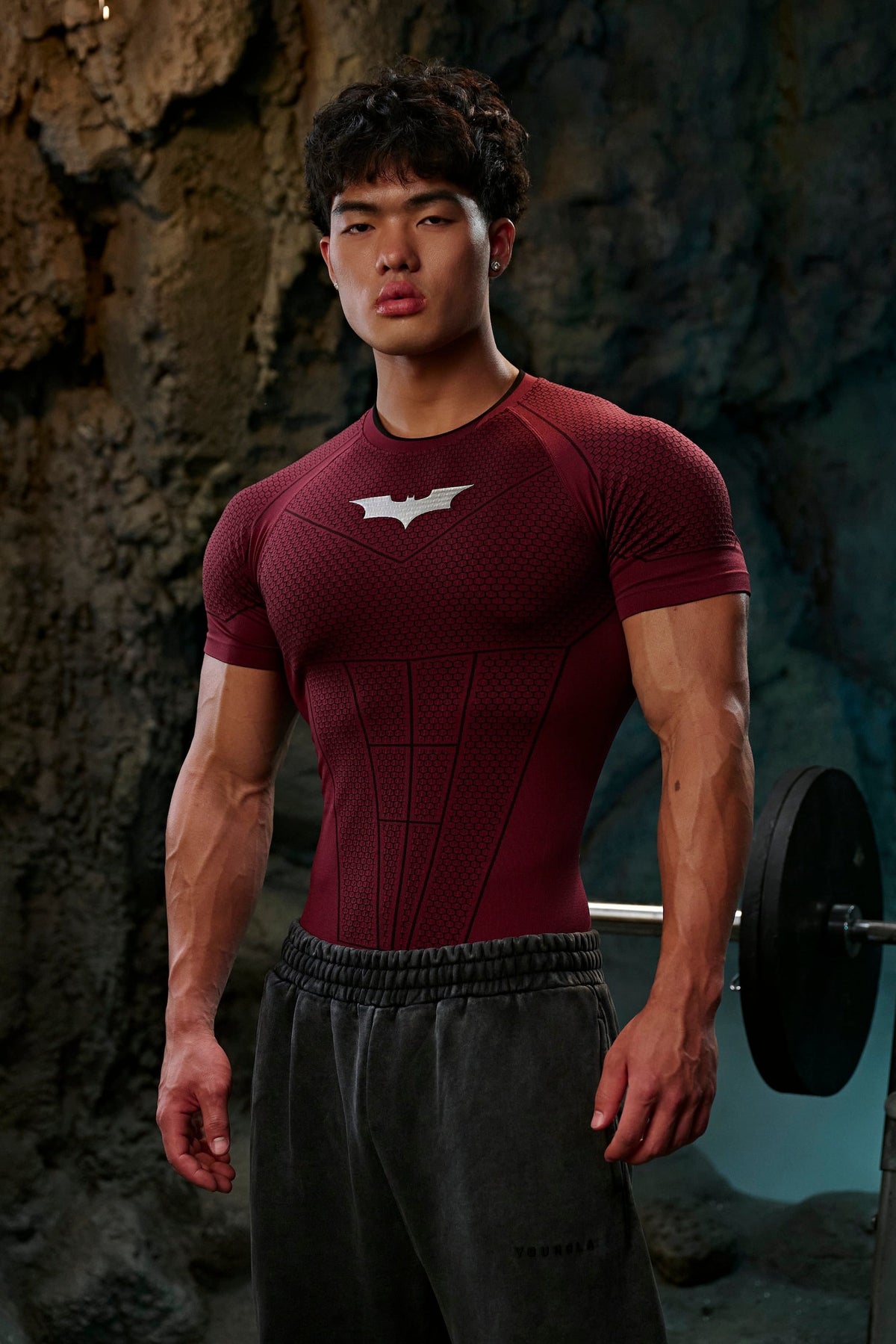 Oxytees 4259 Batman Compression T-Shirt - Burgundy