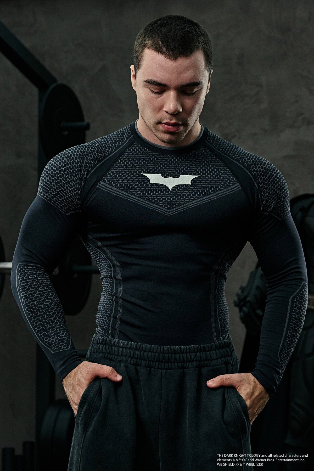 Oxytees 8004 Batman Compression Long Sleeve - Black