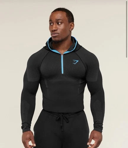 Onyx 5.0 Seamless 1/4 Zip Hoodie Black/Onyx Grey Logo Men's