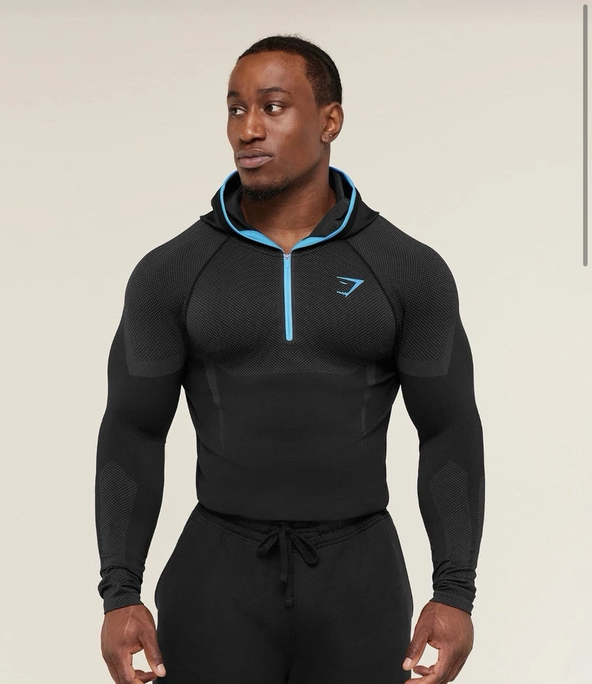 Onyx 5.0 Seamless 1/4 Zip Hoodie Black/Onyx Grey Logo Men's